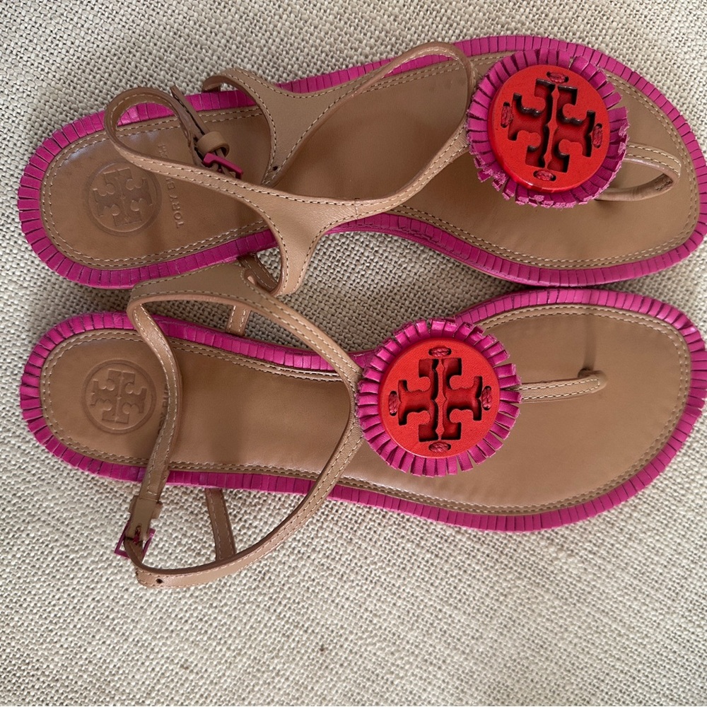 Tory Burch Pink and Brown Thong Sandals